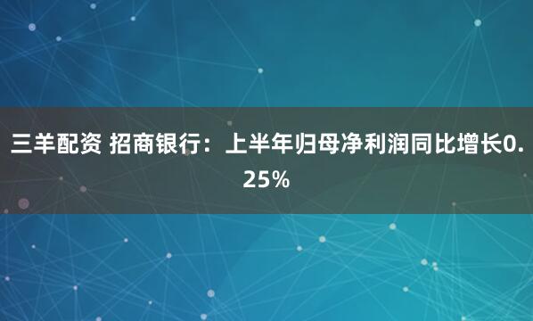 三羊配资 招商银行：上半年归母净利润同比增长0.25%